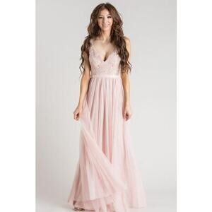 Morning Lavender Audrey Blush Tulle Maxi Dress XL NWT Lace Bridal Prom